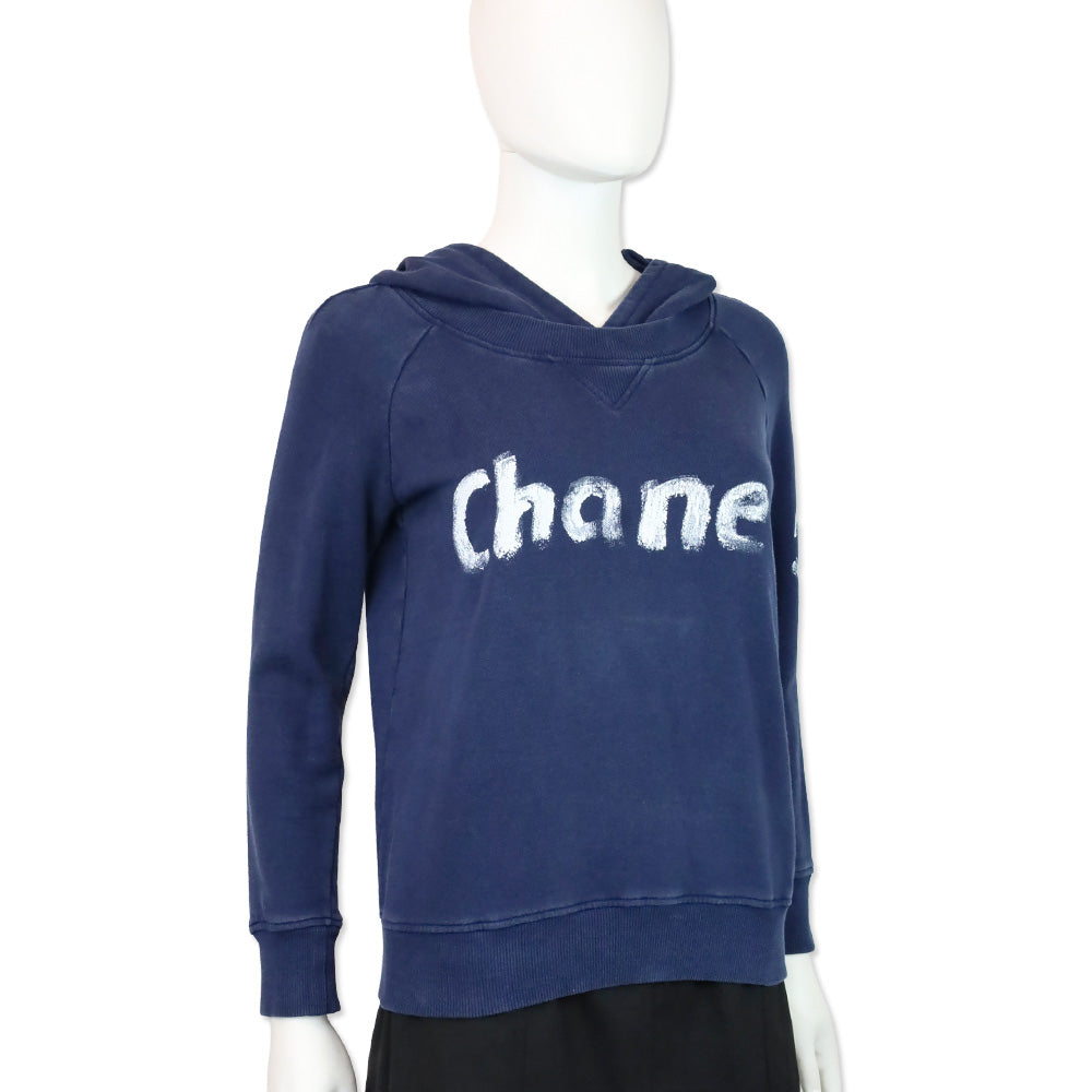 Chanel FW 2013 Navy Paint Logo Hoodie