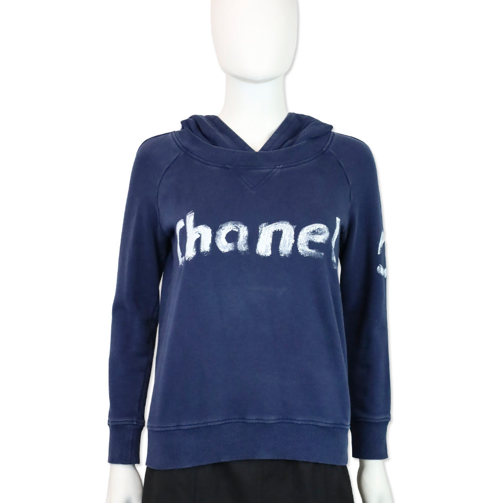 Chanel FW 2013 Navy Paint Logo Hoodie