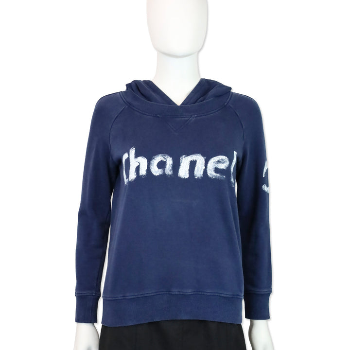 Chanel FW 2013 Navy Paint Logo Hoodie