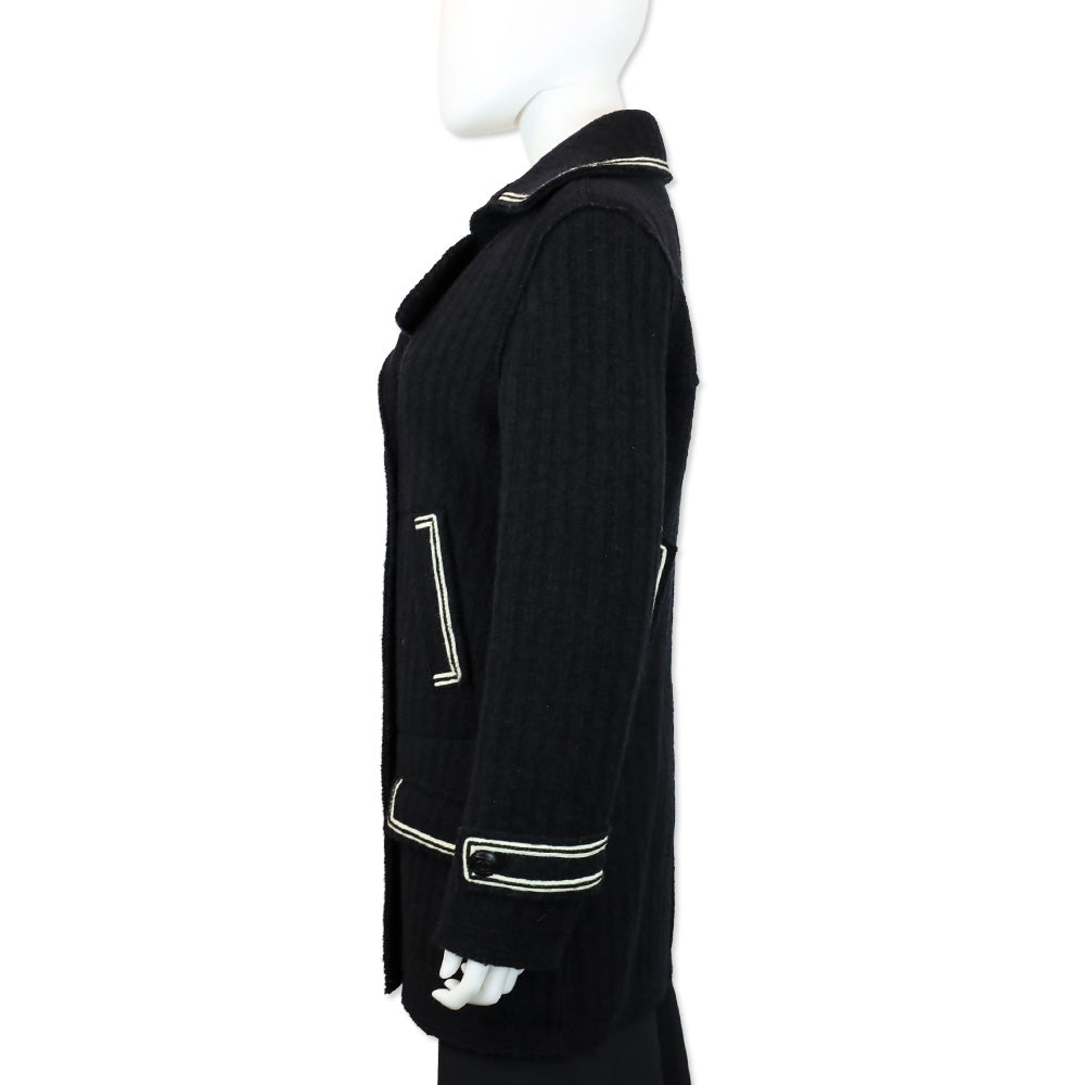 Chanel F/W 2007 Black & Cream Wool Knit Double Breasted Coat