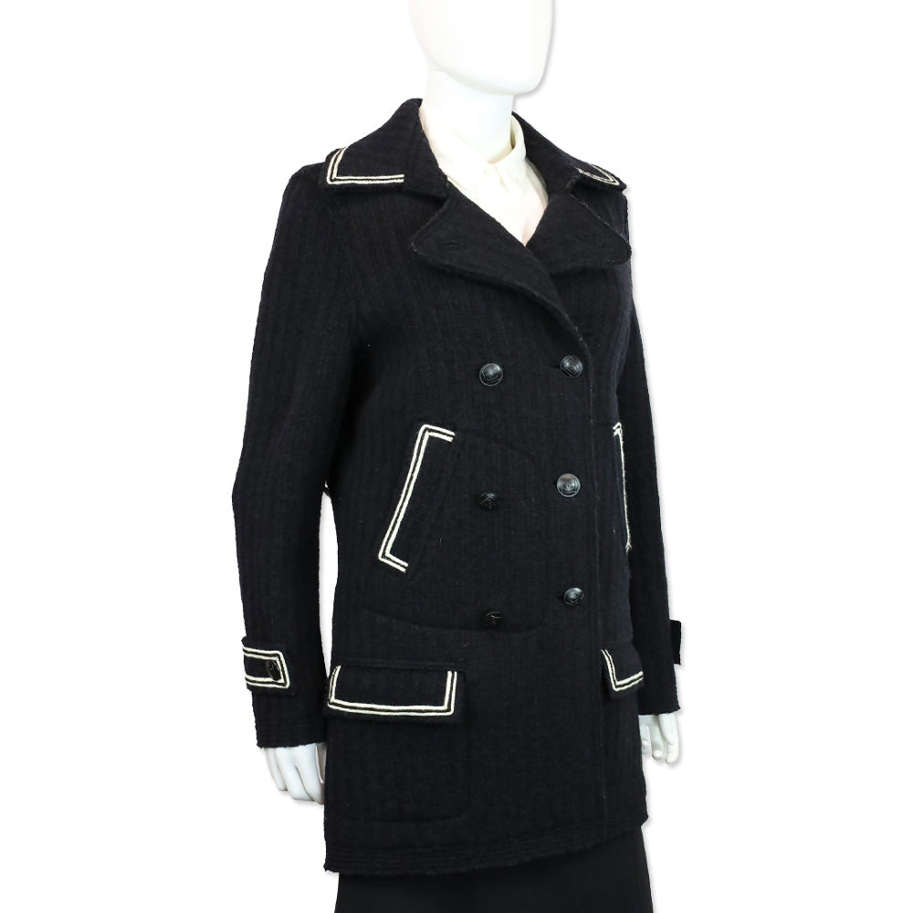 Chanel F/W 2007 Black & Cream Wool Knit Double Breasted Coat