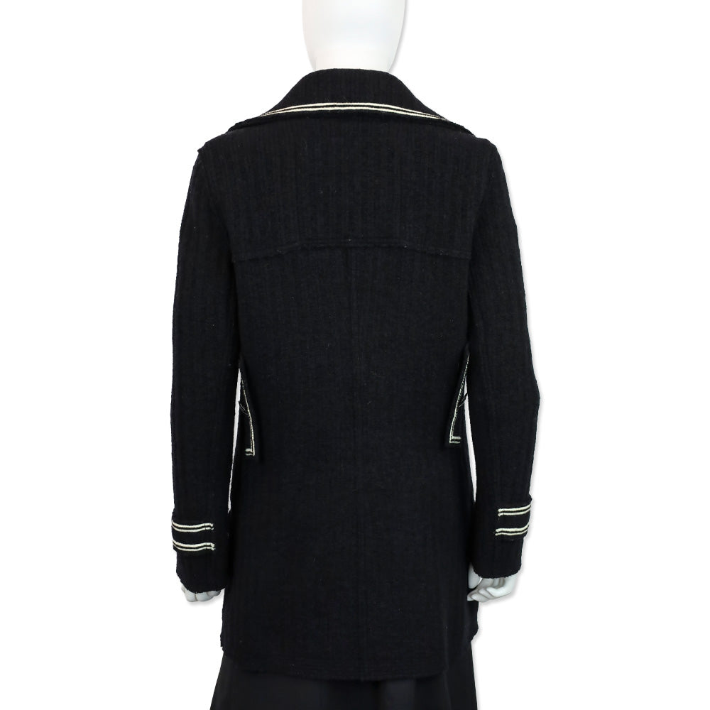 Chanel F/W 2007 Black & Cream Wool Knit Double Breasted Coat