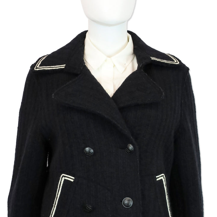 Chanel F/W 2007 Black & Cream Wool Knit Double Breasted Coat