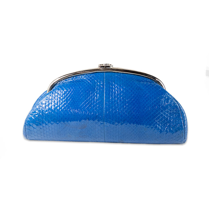 Chanel Glazed Python Clutch in Cobalt Blue