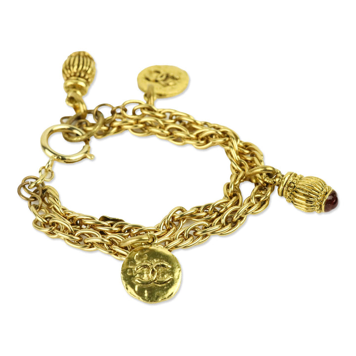 Chanel Gold 2 Strand Charm Chain Bracelet