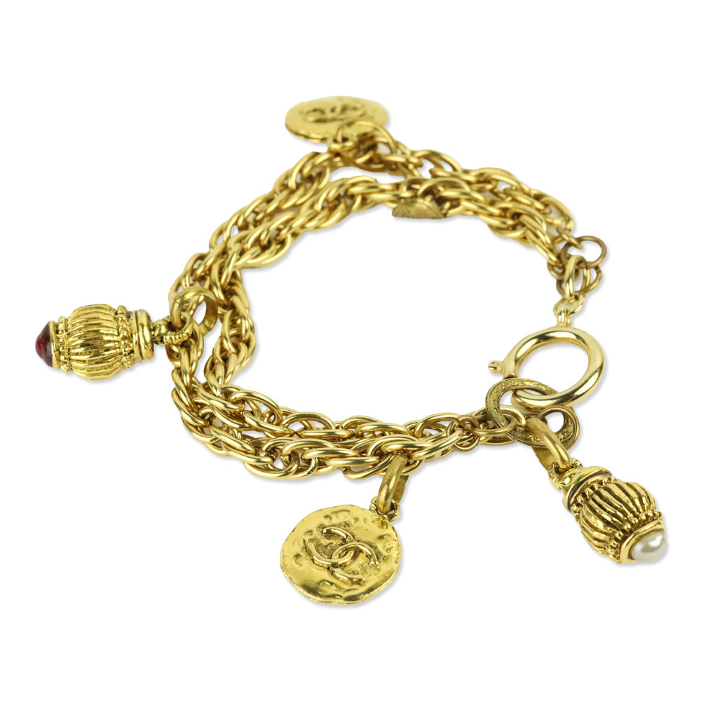 Chanel Gold 2 Strand Charm Chain Bracelet