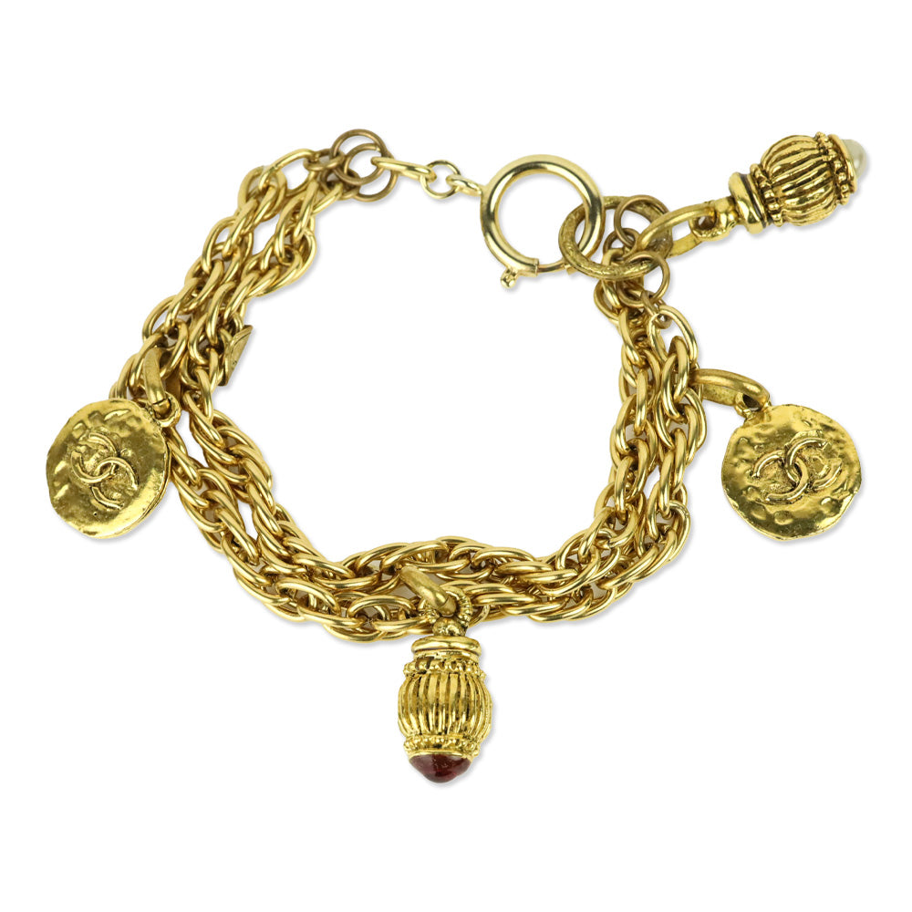Chanel Gold 2 Strand Charm Chain Bracelet