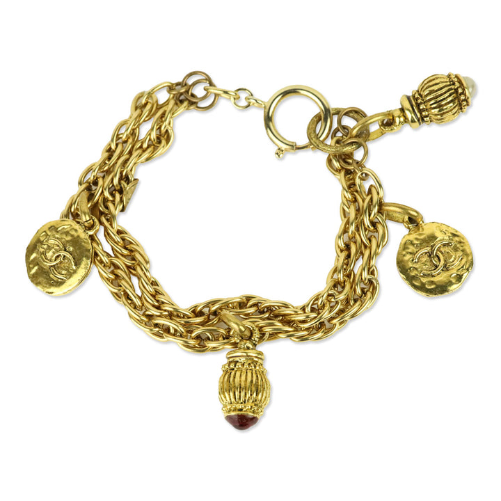 Chanel Gold 2 Strand Charm Chain Bracelet