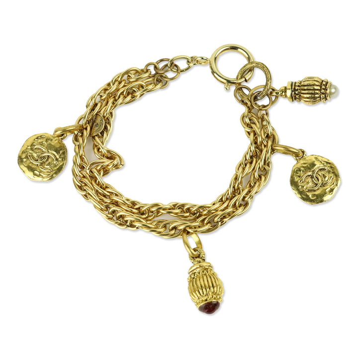 Chanel Gold 2 Strand Charm Chain Bracelet