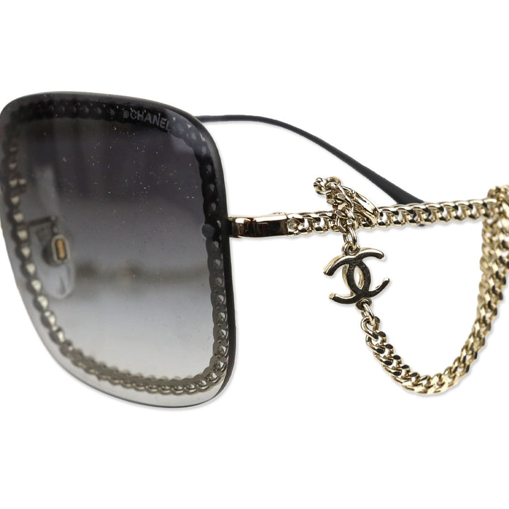 Chanel Gold Chain-Trim Square Sunglasses