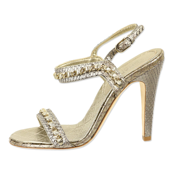 Chanel Gold Iridescent Python Sandals