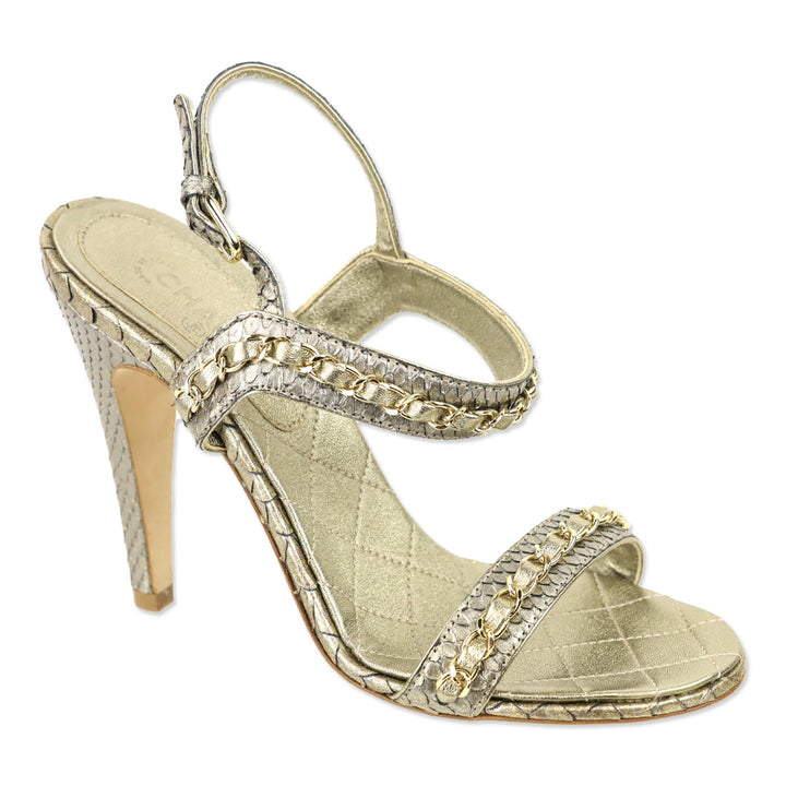 Chanel Gold Iridescent Python Sandals
