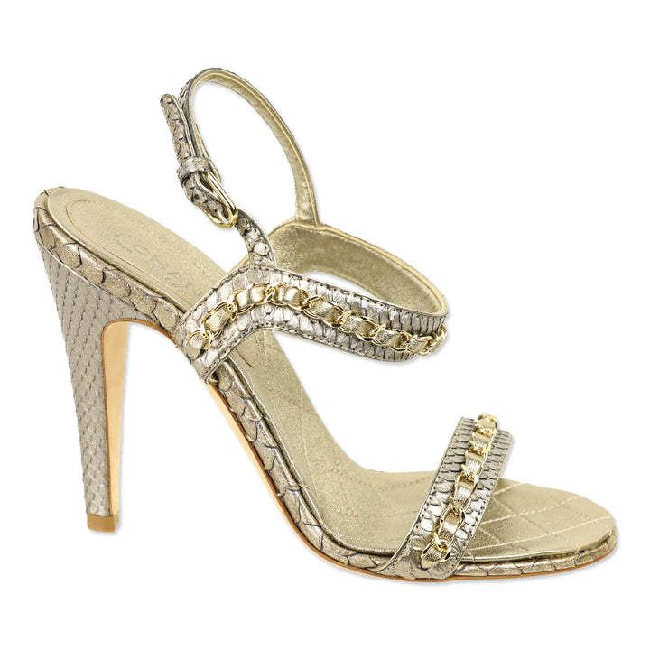 Chanel Gold Iridescent Python Sandals