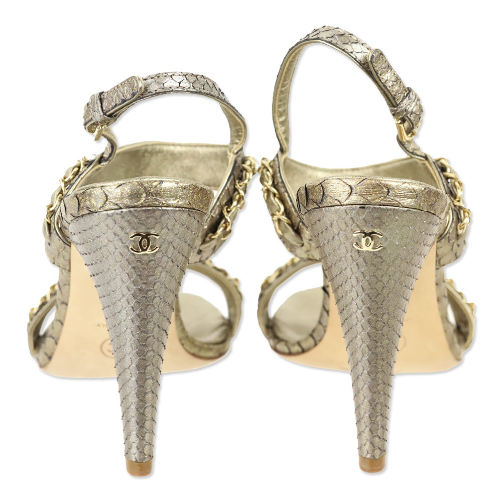 Chanel Gold Iridescent Python Sandals