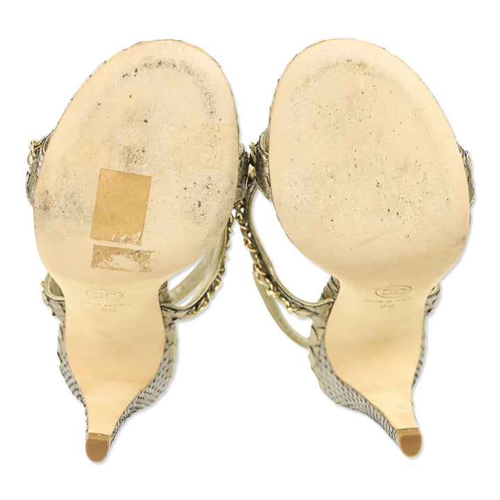 Chanel Gold Iridescent Python Sandals