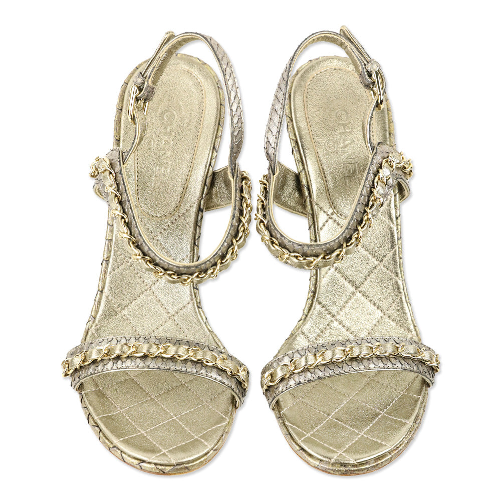 Chanel Gold Iridescent Python Sandals