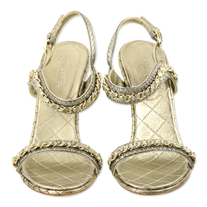 Chanel Gold Iridescent Python Sandals
