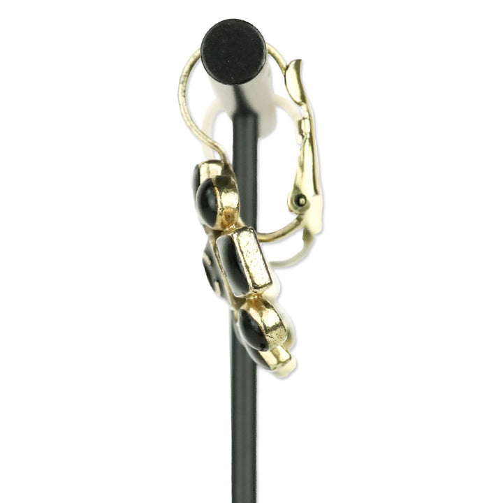 Chanel Gold Metal/Black Resin Flower CC Drop Earrings