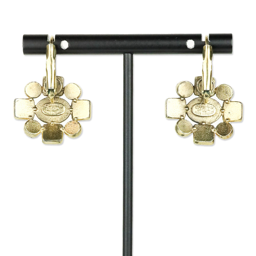 Chanel Gold Metal/Black Resin Flower CC Drop Earrings