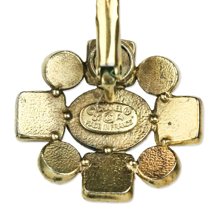 Chanel Gold Metal/Black Resin Flower CC Drop Earrings