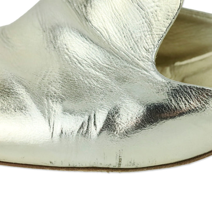 Chanel Gold Metallic Leather CC Logo Mules