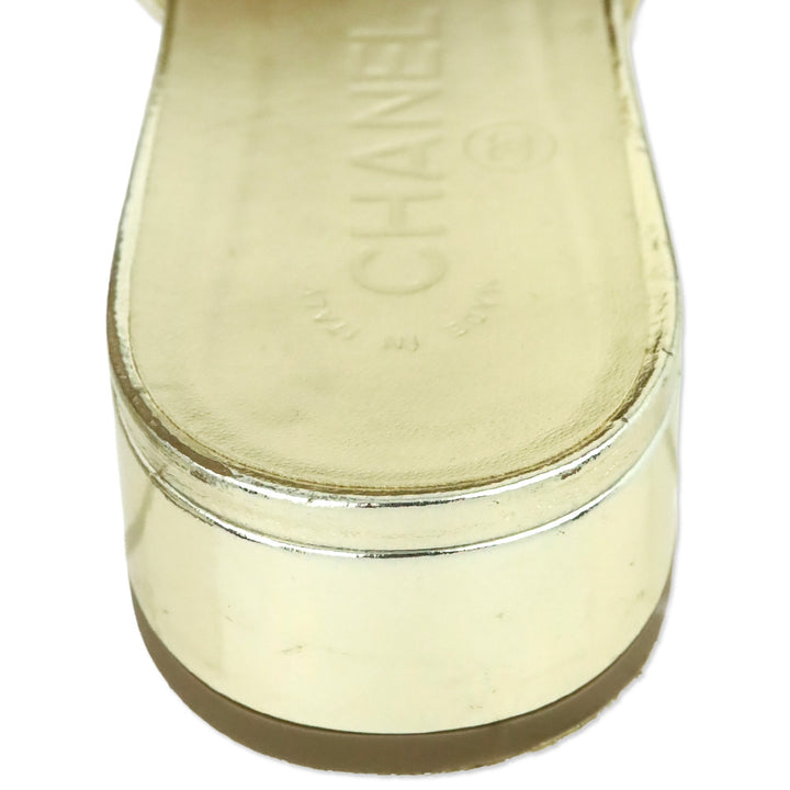 Chanel Gold Metallic Leather CC Logo Mules