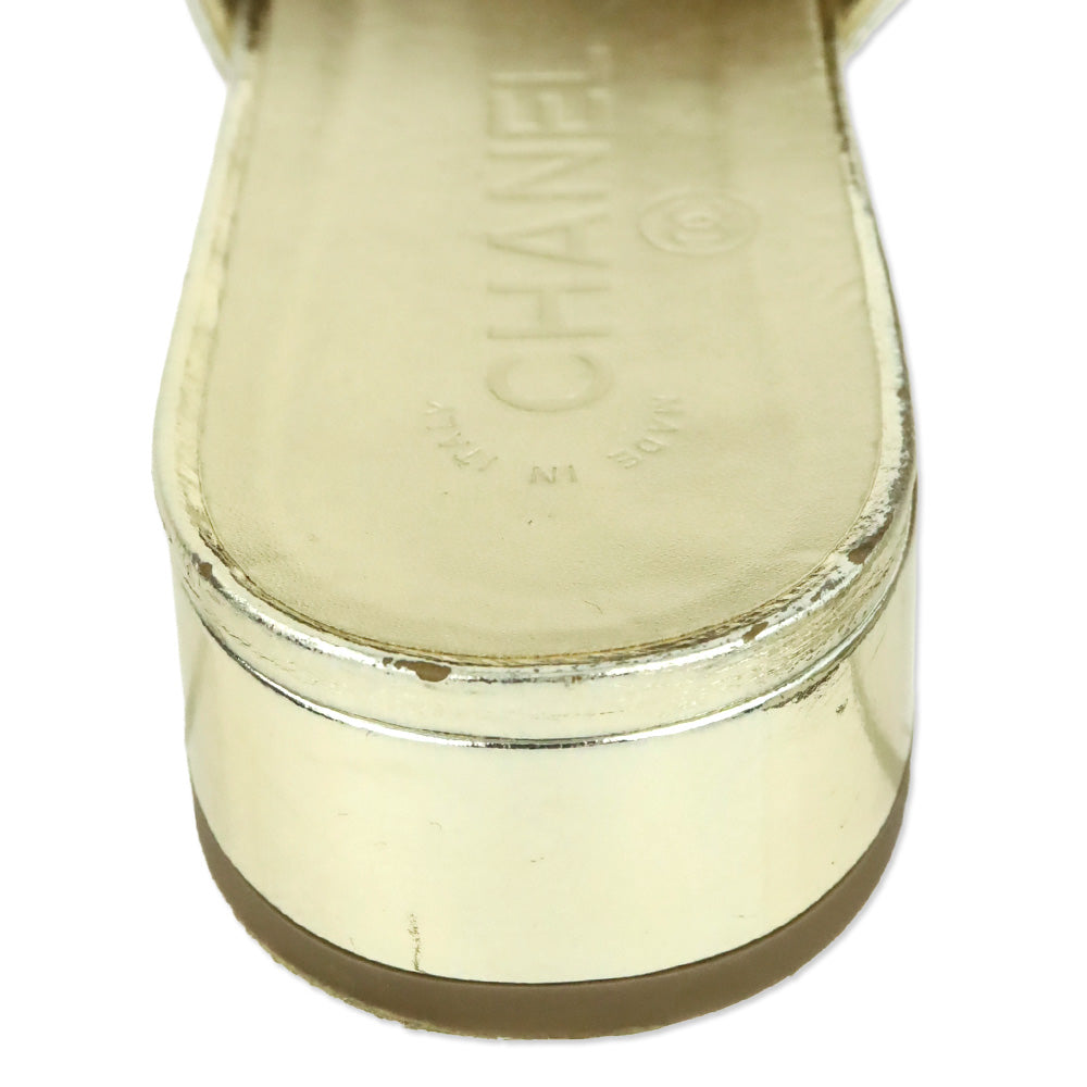 Chanel Gold Metallic Leather CC Logo Mules