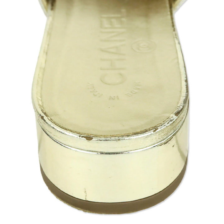 Chanel Gold Metallic Leather CC Logo Mules