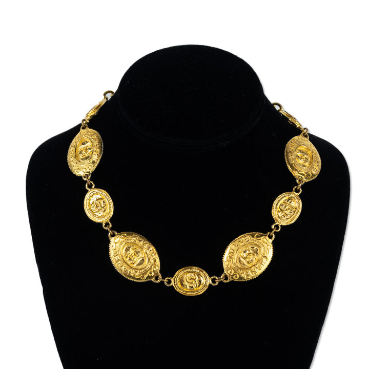 Chanel Gold Oval CC Medallion Short Necklace