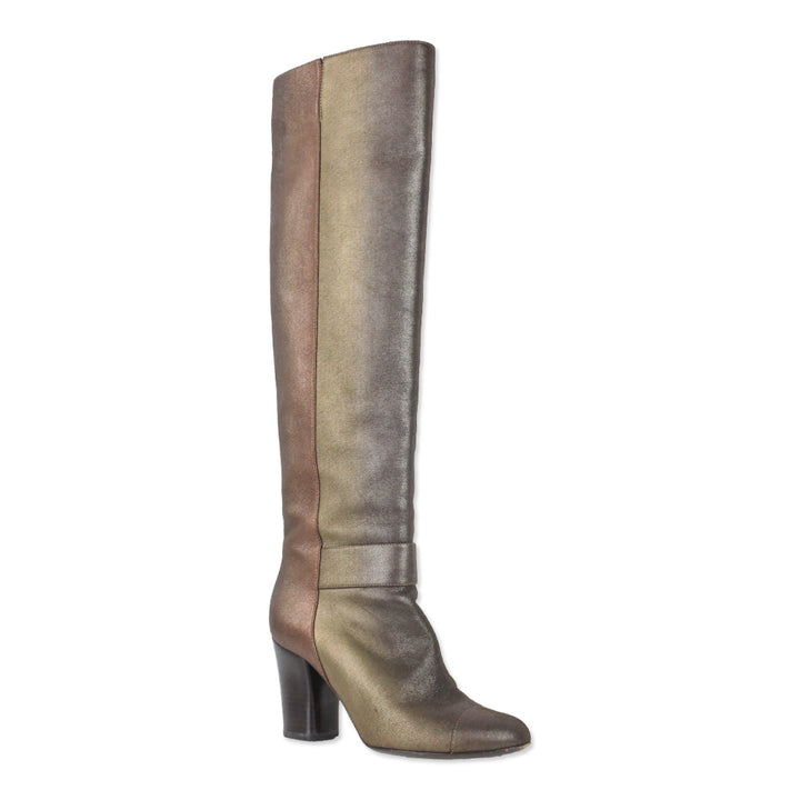 Chanel Gold/Copper Metallic Leather Knee High Boots