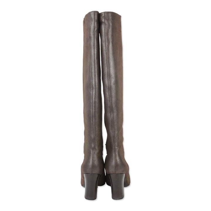 Chanel Gold/Copper Metallic Leather Knee High Boots