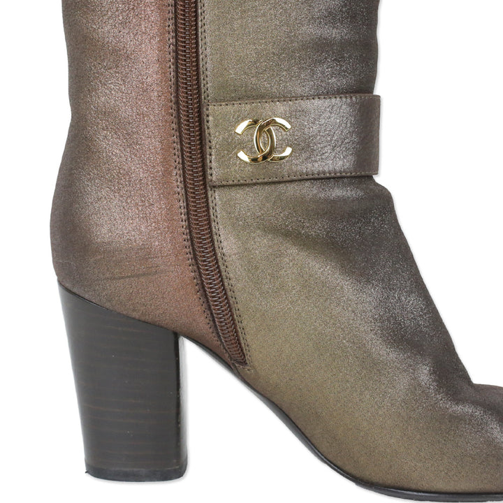 Chanel Gold/Copper Metallic Leather Knee High Boots