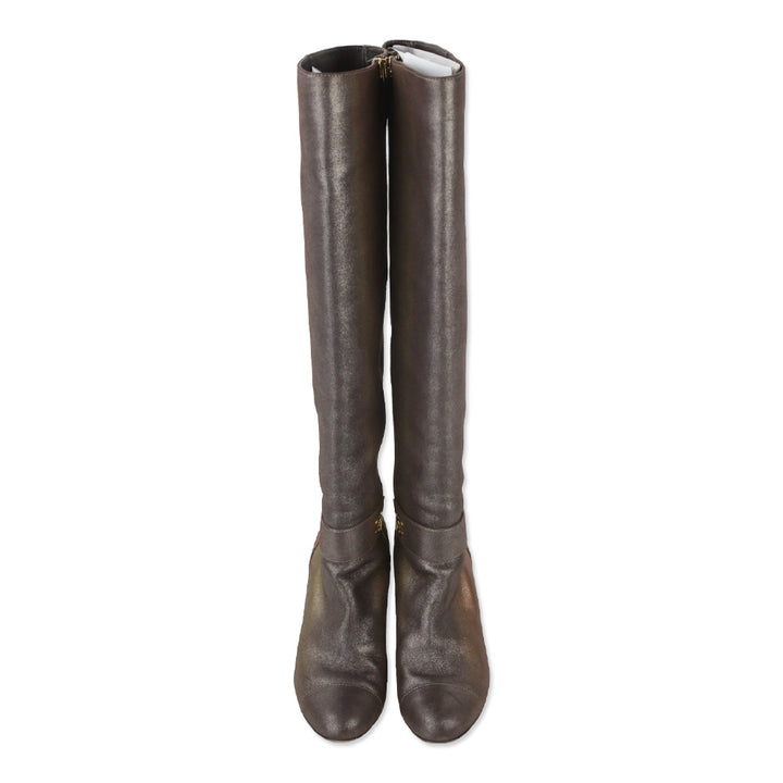 Chanel Gold/Copper Metallic Leather Knee High Boots