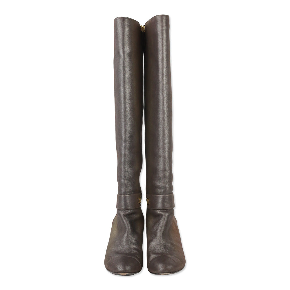 Chanel Gold/Copper Metallic Leather Knee High Boots