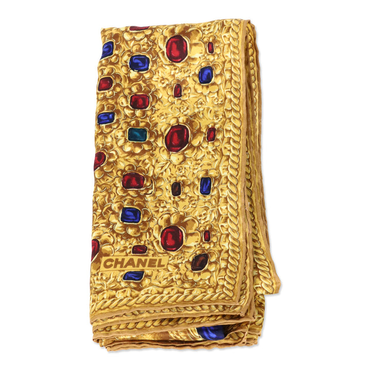 Chanel Gold and Jewel Print Silk Scarf