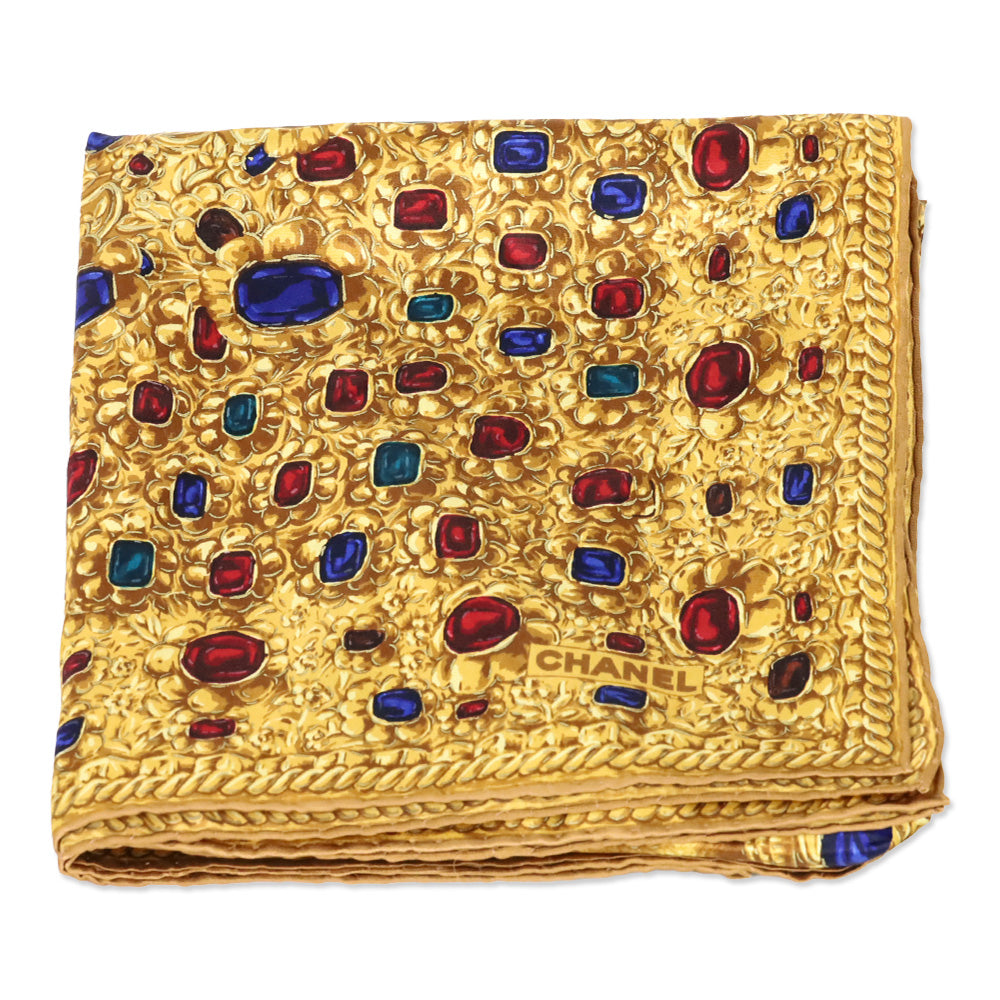 Chanel Gold and Jewel Print Silk Scarf