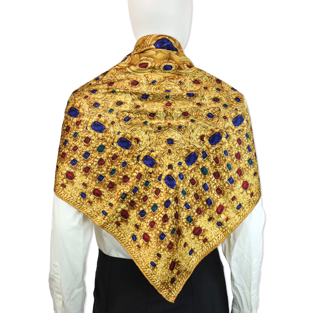 Chanel Gold and Jewel Print Silk Scarf