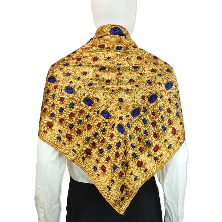Chanel Gold and Jewel Print Silk Scarf