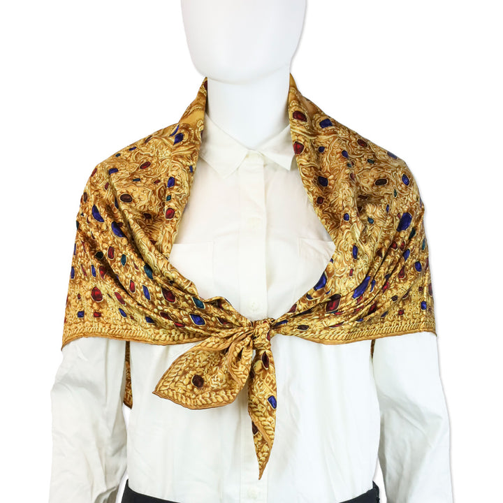 Chanel Gold and Jewel Print Silk Scarf
