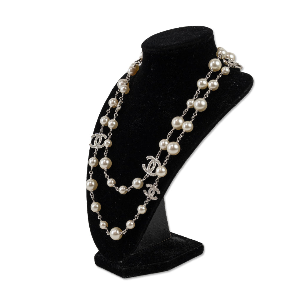 Chanel Graduated Pearl Crystal CC Long Necklace