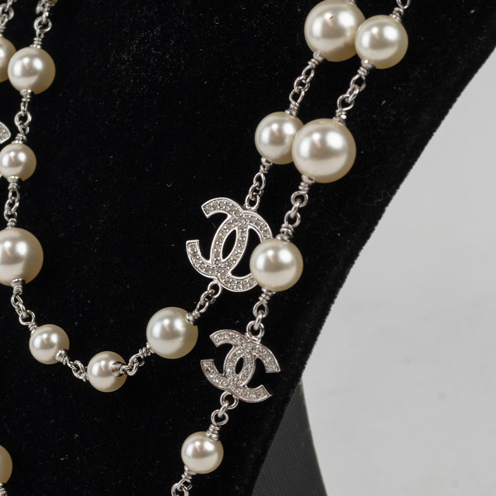 Chanel Graduated Pearl Crystal CC Long Necklace