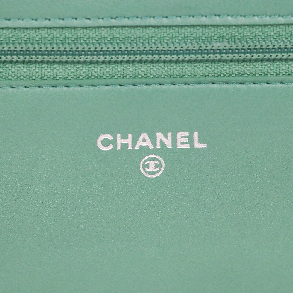 Chanel Green Chevron Quilted Calfskin Braided Boy Wallet On Chain
