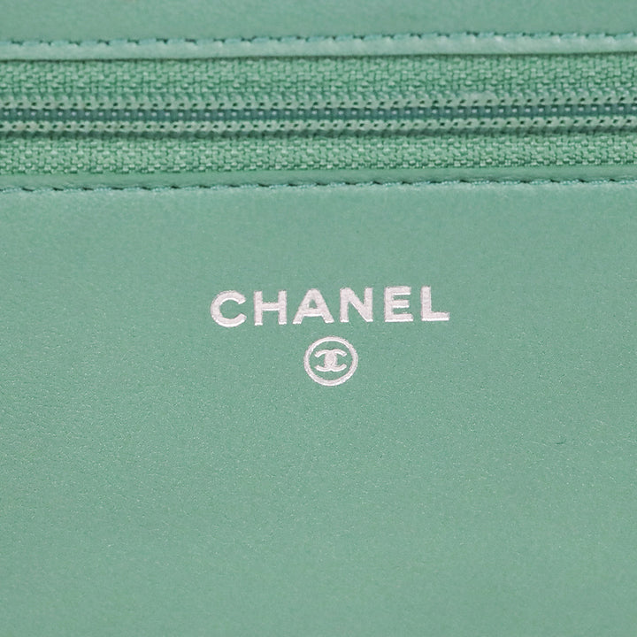 Chanel Green Chevron Quilted Calfskin Braided Boy Wallet On Chain