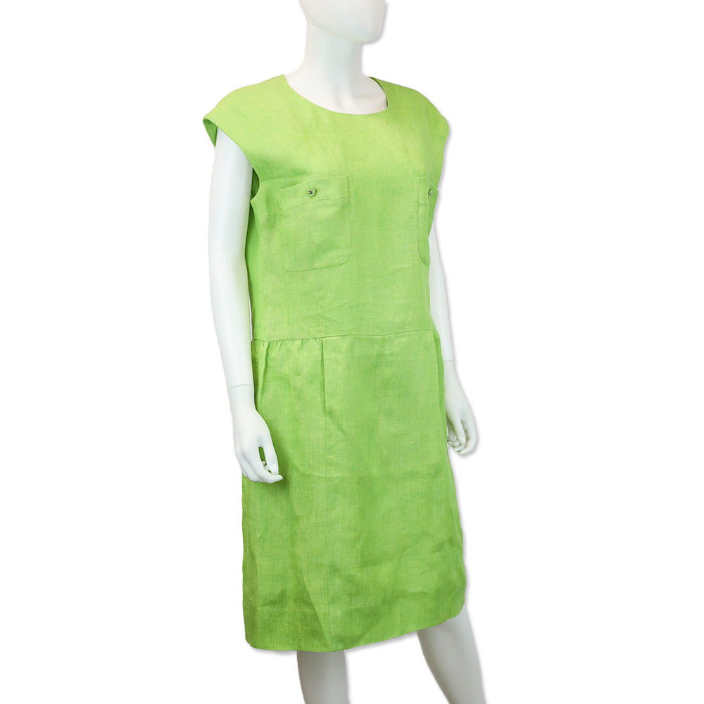 Chanel Green Linen Sleeveless Midi Dress | DBLTKE Luxury Consignment Boutique Chanel Green Linen Sleeveless Midi Dress | DBLTKE Luxury Consignment Boutique