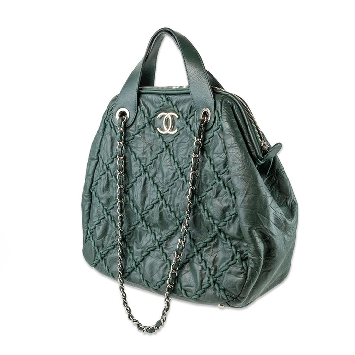 Chanel Green Quilted Crinkled Leather Ultra Stitch Satchel