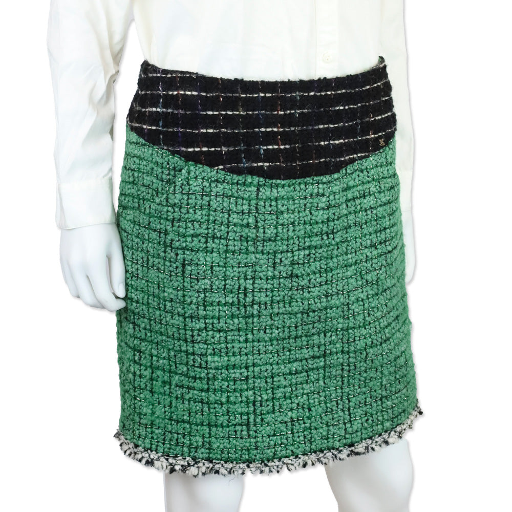 Chanel Green Tweed Midi Skirt