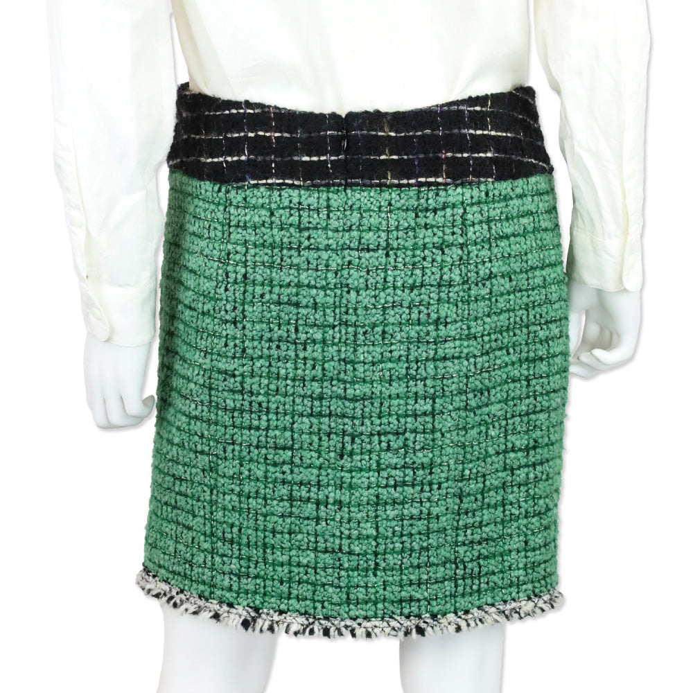 Chanel Green Tweed Midi Skirt