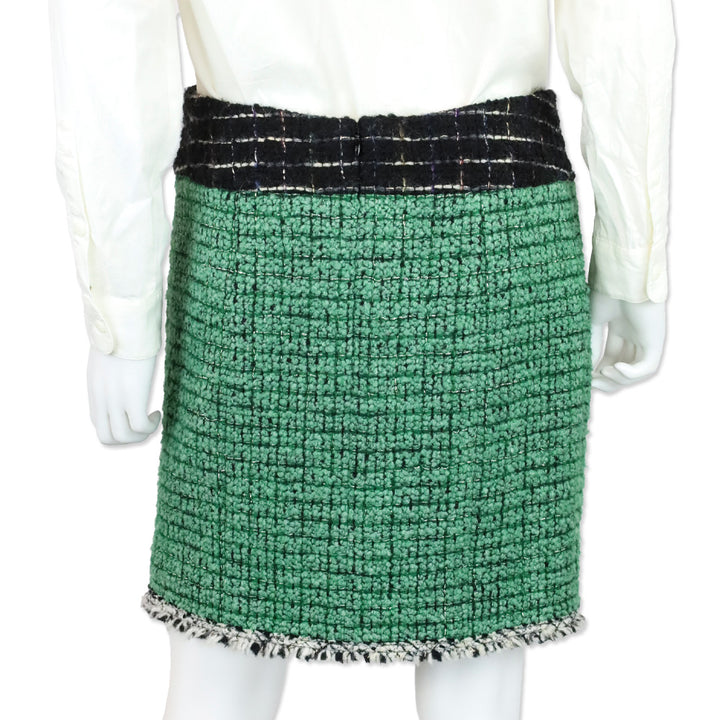 Chanel Green Tweed Midi Skirt