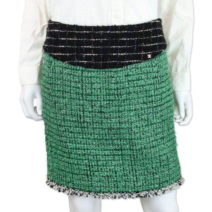 Chanel Green Tweed Midi Skirt
