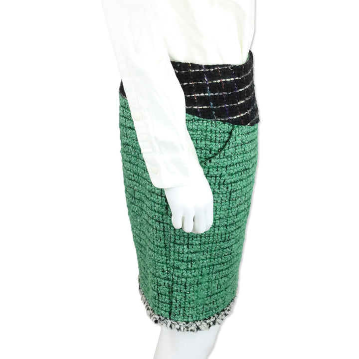 Chanel Green Tweed Midi Skirt